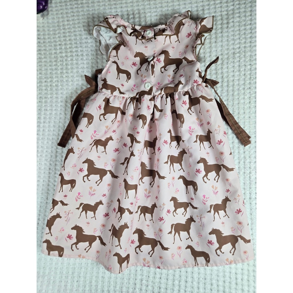Pink Horse Girls Smocked Western Cowgirl Dress Size L Marie Nicole - Picture 8 of 8